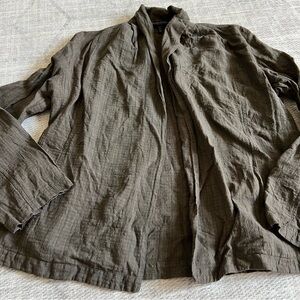 Eileen Fisher Olive Green Linen Blend Jacket Size Medium Petite